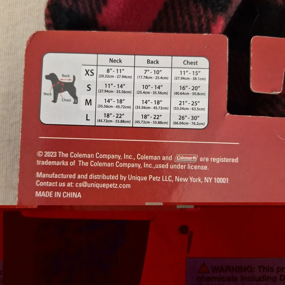 Coleman Pet Plush Jacket Size S Fleece Lined Red Buffalo Check Gray